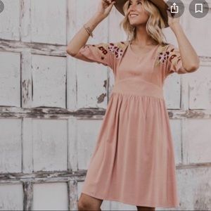 Roolee Dusty Pink Embroidered Dress